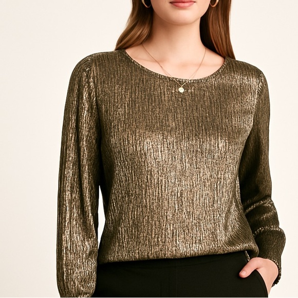 Banana republic gold metallic long sleeve top ❤️ - Picture 1 of 6